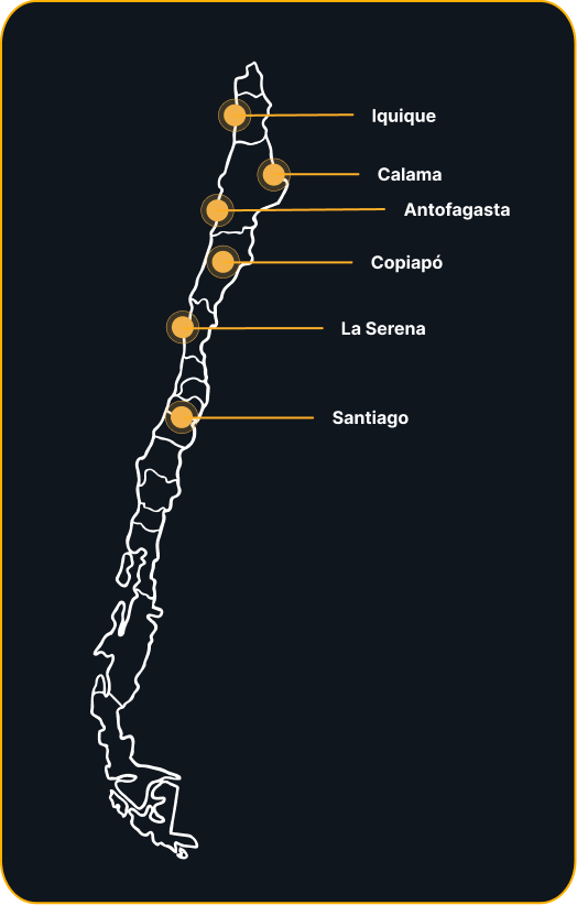 Mapa de las sedes Nortex en Chile